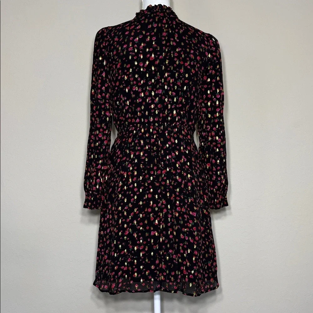 🔥ON SALE! J.Crew Floral  Long Sleeve Mini Dress V-Neck Ruffle Detail Black Sz 4